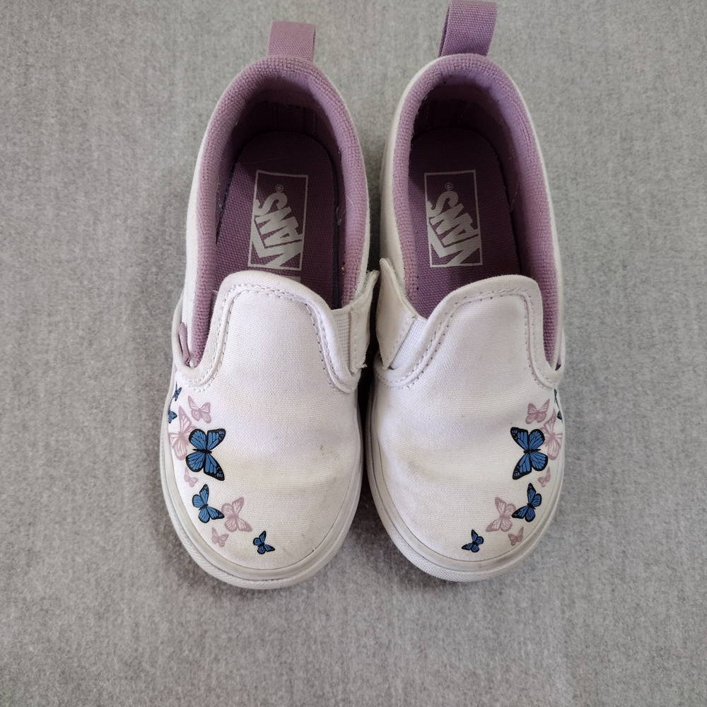 Vans Kids White Slip-On Sneakers with Butterfly Accents